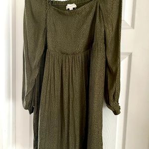 Loft, mini square neck dress with smocked back